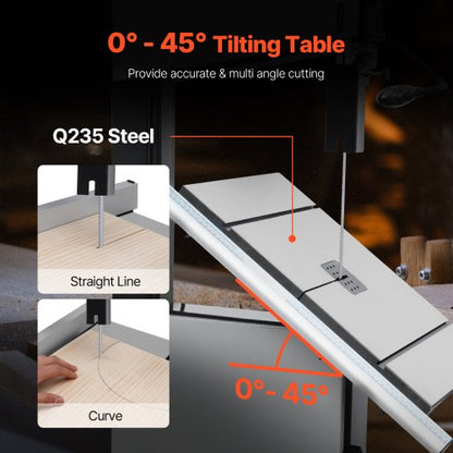 Bandsäge für die Holzbearbeitung, 13,39 Zoll, Tischbandsäge, 440–846 U/min, 1100 W, 1 1/2 PS | EU