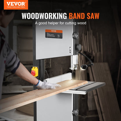 Band Saw with Stand, 10-Inch, 560 & 1100 RPM Two-Speed Benchtop Bandsaw, 370W 0.5HP Motor with Metal Stand Optimized Work Light Workbench Fence and Miter Gauge, for Woodworking Aluminum Plastic