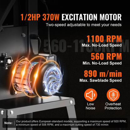 Band Saw with Stand, 10-Inch, 560 & 1100 RPM Two-Speed Benchtop Bandsaw, 370W 0.5HP Motor with Metal Stand Optimized Work Light Workbench Fence and Miter Gauge, for Woodworking Aluminum Plastic