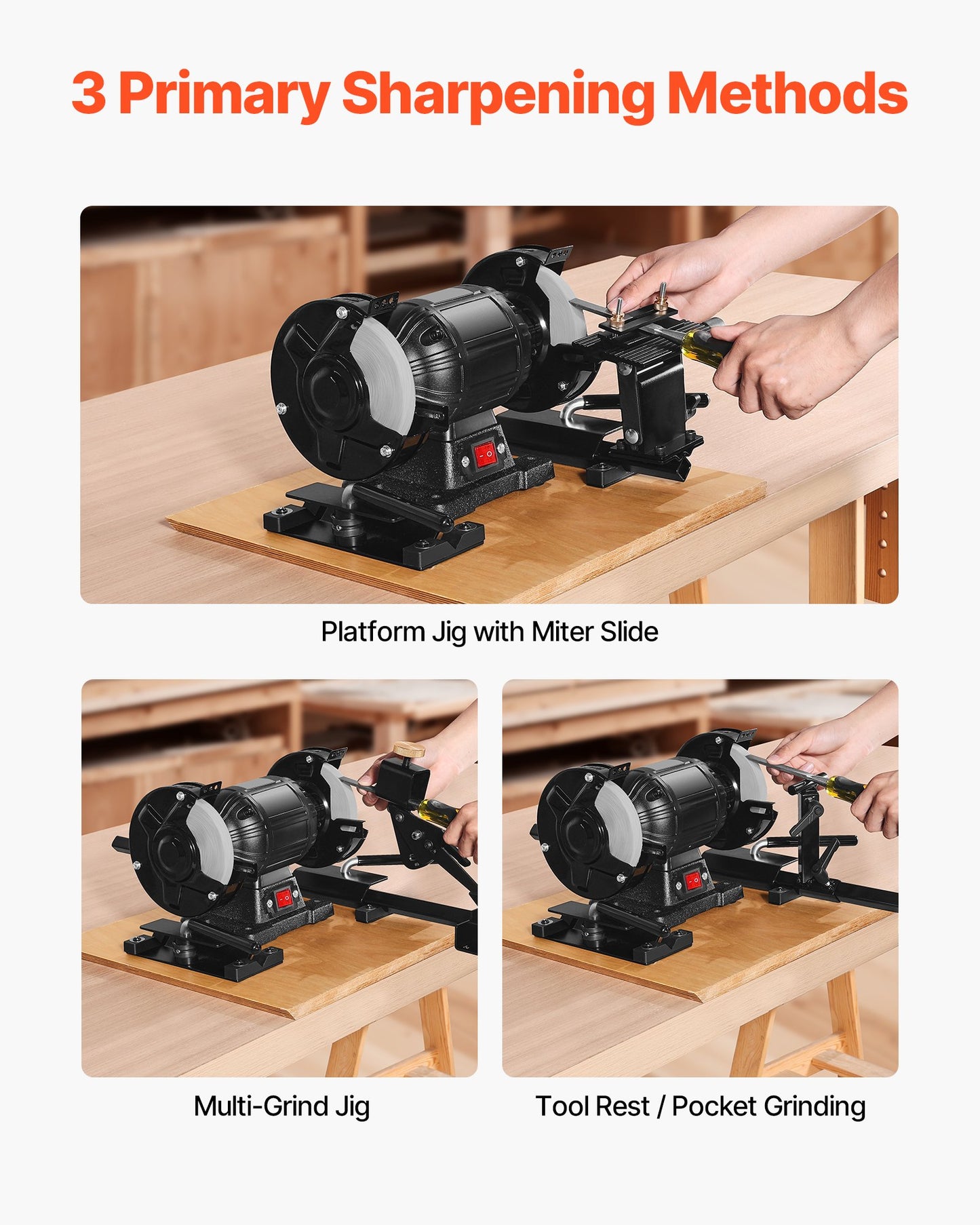 Pro Grind Sharpening System, Multi-Grind Sharpening Jig for 6" & 8" Bench Grinder - with Platform Jig, Tool Rest Bar, Setup Block, Miter Slide, Micro Bevel Block, for Chisels Woodturning Tools