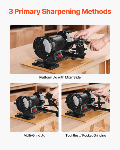 Pro Grind Sharpening System, Multi-Grind Sharpening Jig for 6" & 8" Bench Grinder - with Platform Jig, Tool Rest Bar, Setup Block, Miter Slide, Micro Bevel Block, for Chisels Woodturning Tools