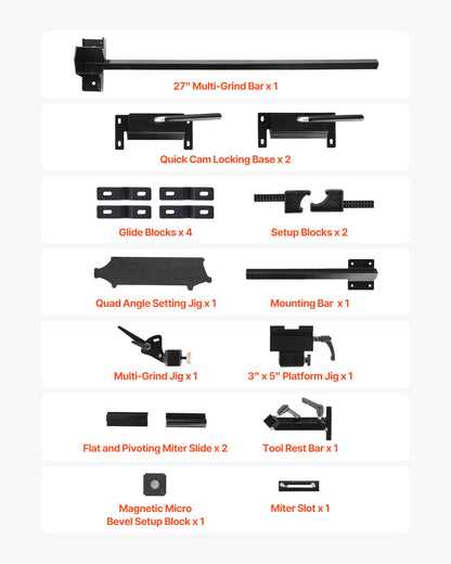 Pro Grind Sharpening System, Multi-Grind Sharpening Jig for 6" & 8" Bench Grinder - with Platform Jig, Tool Rest Bar, Setup Block, Miter Slide, Micro Bevel Block, for Chisels Woodturning Tools