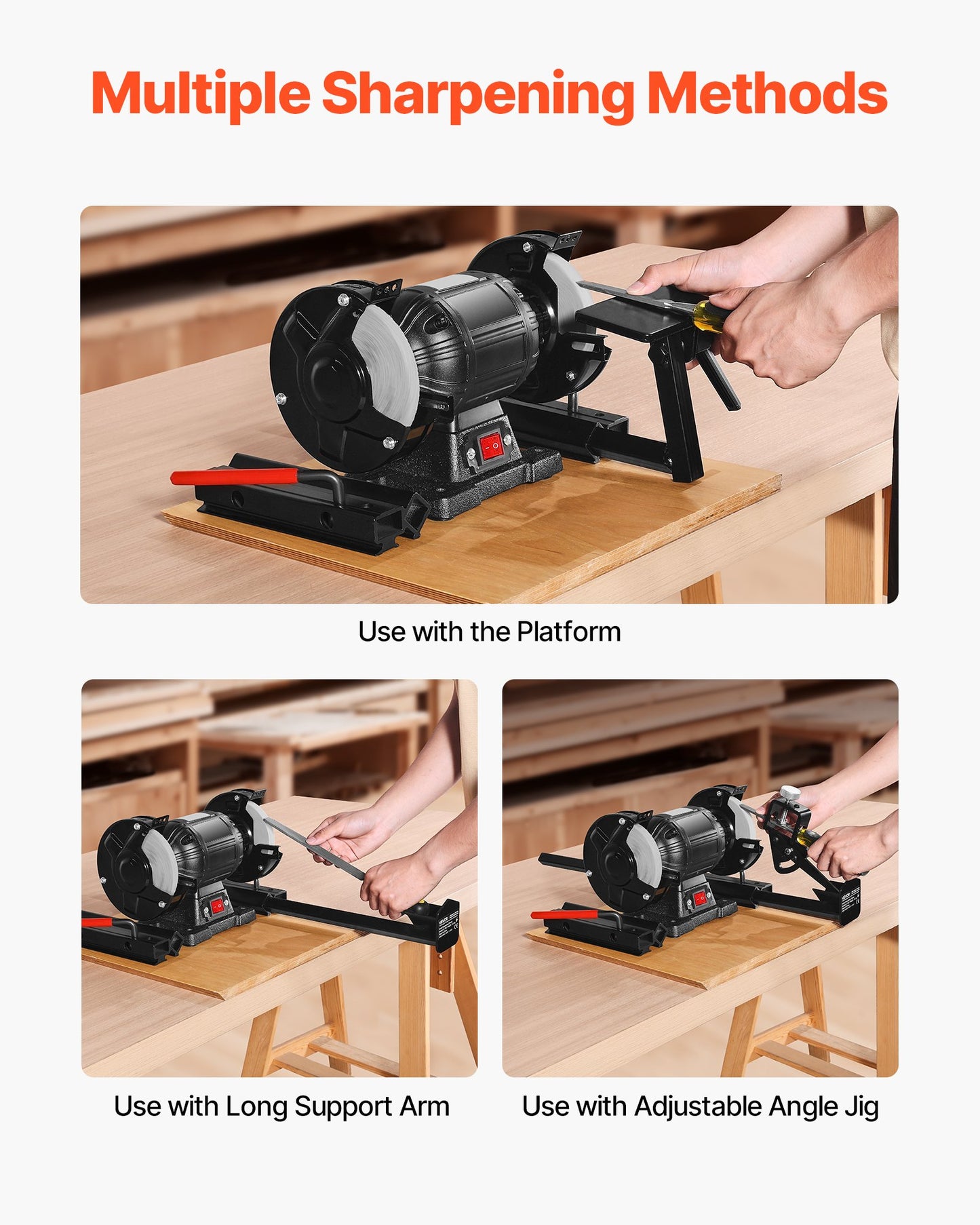 Multi-Grind Sharpening System, Vari-Grind Pro Sharpening Jig Kit for 6" & 8" Bench Grinders – with Platform, Long Support Arm & Fingernail Gouge Jig, for Chisels, Woodturning, Plane Irons
