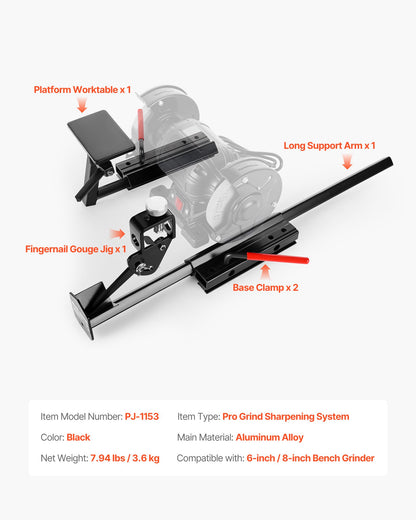 Multi-Grind Sharpening System, Vari-Grind Pro Sharpening Jig Kit for 6" & 8" Bench Grinders – with Platform, Long Support Arm & Fingernail Gouge Jig, for Chisels, Woodturning, Plane Irons