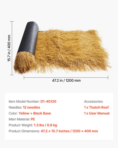 Artificial Thatch Grass Roof, 1.3 x 3.9 ft Tiki Bar Hut Thatch Roofing Roll, Waterproof & Fire-Resistant, Palapa Tiki Roof Mat for Patio Pool Beach Tropical Hawaiian Party Décor