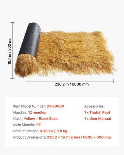 Artificial Thatch Grass Roof, 1.6 x 19.7 ft Tiki Bar Hut Thatch Roofing Roll, Waterproof & Fire-Resistant, Palapa Tiki Roof Mat for Patio Pool Beach Tropical Hawaiian Party Décor