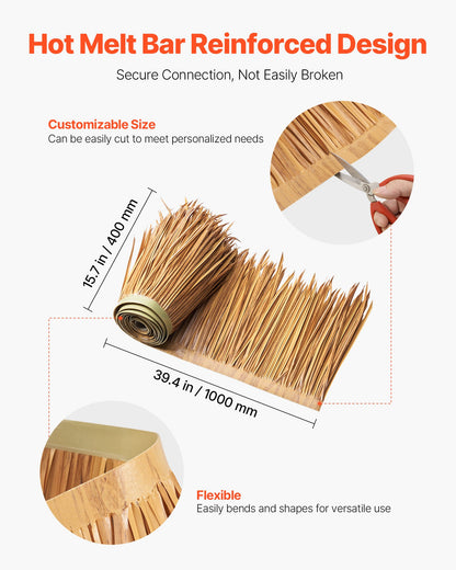 Artificial Thatch Grass Roof, 1.3 x3.2 ft Mexican Style Tiki Bar Hut Skirt Thatch Roofing Roll, Waterproof & Fire-Resistant, Palapa Duck Blind Grass for Patio Pool Beach Hawaiian Party Décor