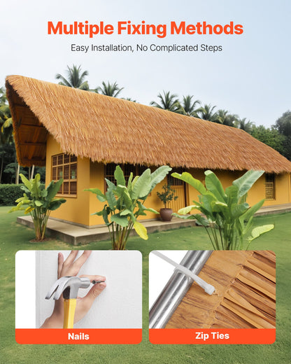 Artificial Thatch Grass Roof, 1.3 x 16.4 ft Mexican Style Tiki Bar Hut Skirt Thatch Roofing Roll, Waterproof & Fire-Resistant, Palapa Duck Blind Grass for Patio Pool Beach Hawaiian Party Décor