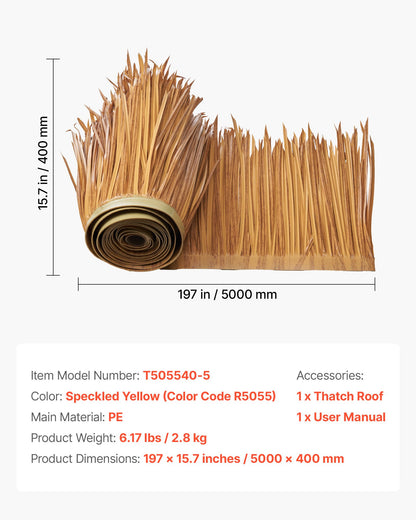 Artificial Thatch Grass Roof, 1.3 x 16.4 ft Mexican Style Tiki Bar Hut Skirt Thatch Roofing Roll, Waterproof & Fire-Resistant, Palapa Duck Blind Grass for Patio Pool Beach Hawaiian Party Décor