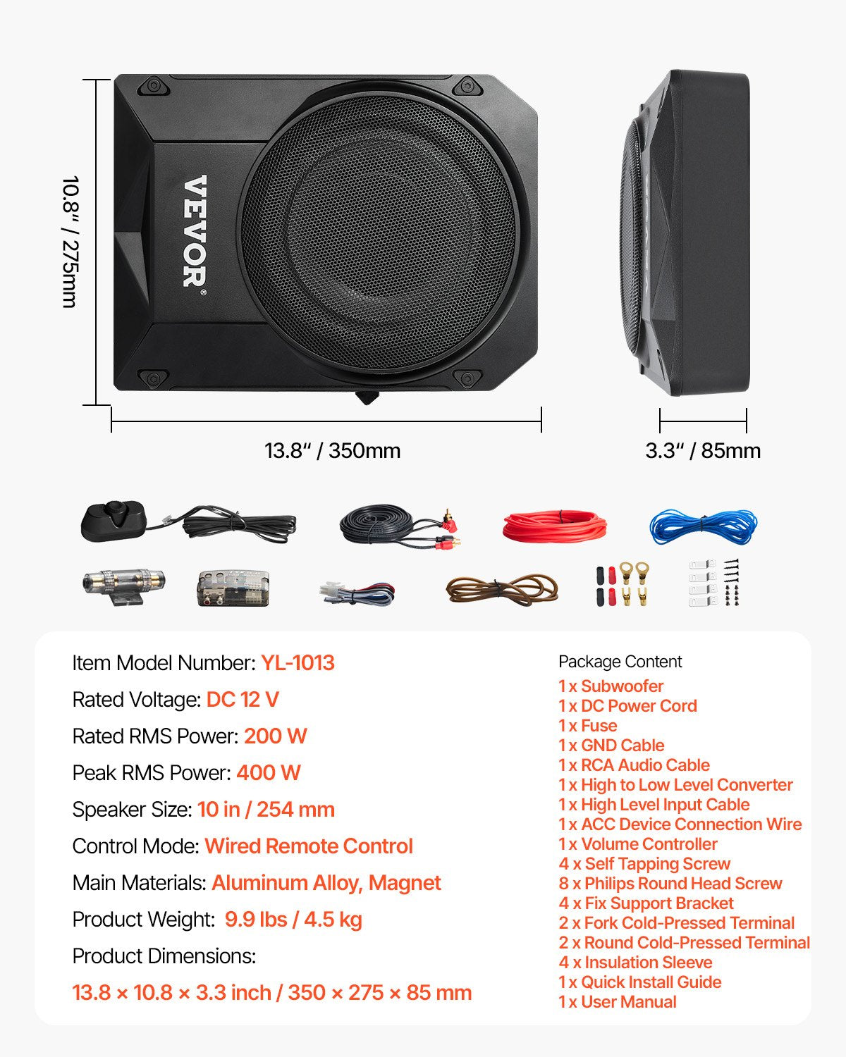 10" 400W Auto-Subwoofer unter dem Sitz Schlankes Subwoofersystem für Auto/LKW