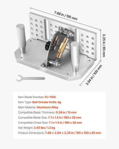 Belt Grinder Knife Jig, 85° - 115° Adjustable Belt Sander Knife Sharpening Jig with Dual Handles, 7.68" Long Sharpener Locator Compatible with Bench Grinders, Sharpening Machines