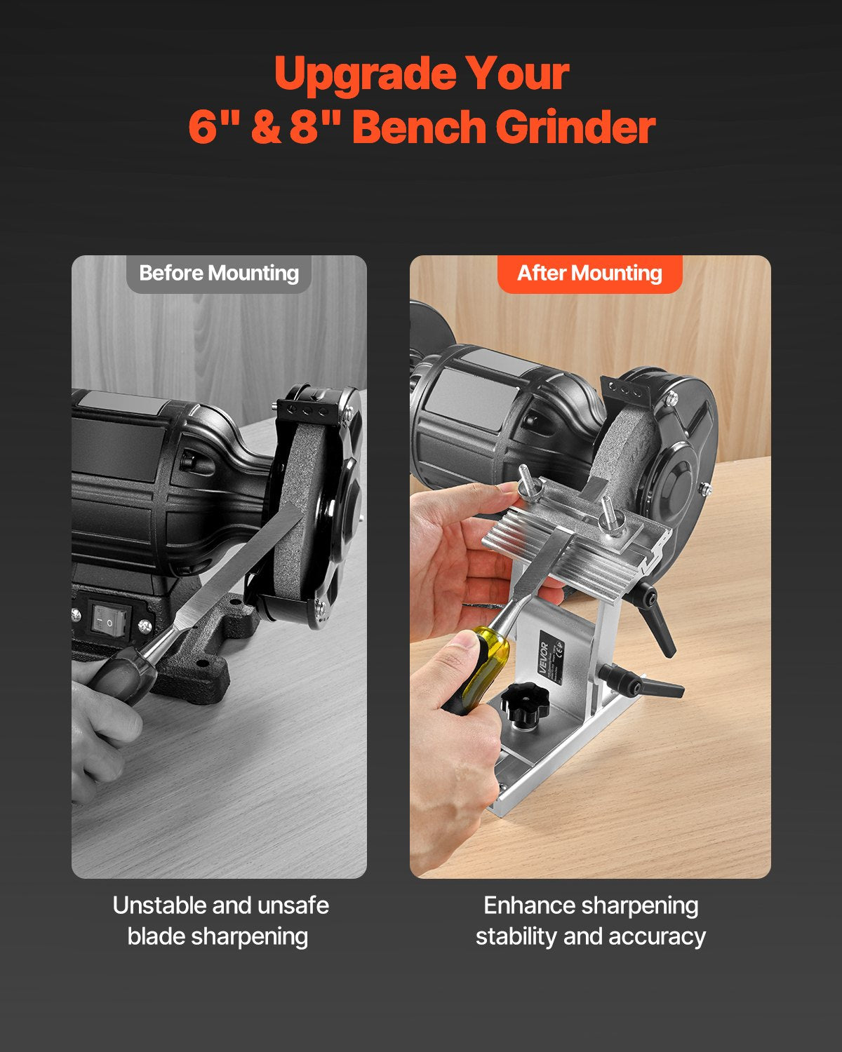 Bench Grinder Tool Rest, Adjustable Replacement Tool Rest Sharpening Jig for 6" or 8" Bench Grinder - with Flat Miter Slide for 0 - 2.5 inch Wide Blades and Chisels