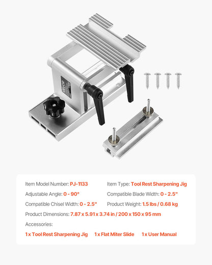 Bench Grinder Tool Rest, Adjustable Replacement Tool Rest Sharpening Jig for 6" or 8" Bench Grinder - with Flat Miter Slide for 0 - 2.5 inch Wide Blades and Chisels