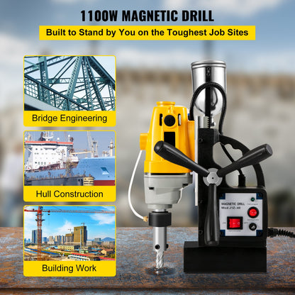 MD40 1-1/2 Zoll elektrische Magnetbohrmaschine mit 11-teiligem HSS-Fräsersatz, präziser Ringfräsersatz, kompakte, umschaltbare Evolution-1100-W-Magnetleistung