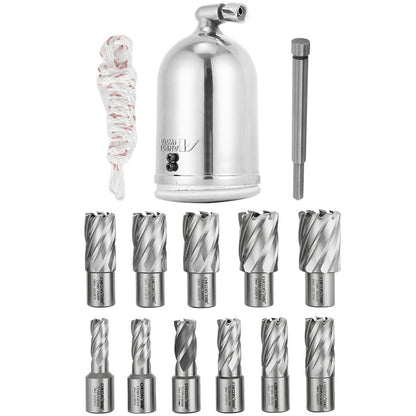 MD40 1-1/2 Zoll elektrische Magnetbohrmaschine mit 11-teiligem HSS-Fräsersatz, präziser Ringfräsersatz, kompakte, umschaltbare Evolution-1100-W-Magnetleistung