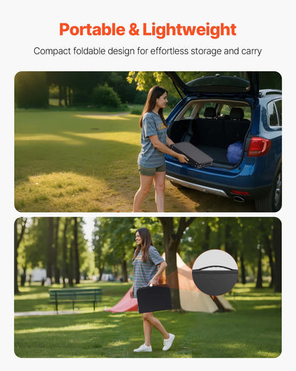 Folding Camping Table, Adjustable Height Portable Side Tables, Aluminum MDF Beach Table with Mesh Layer, Carrying Handle, Lightweight Compact for Outdoor Picnic BBQ Cooking, 24x16in, Black
