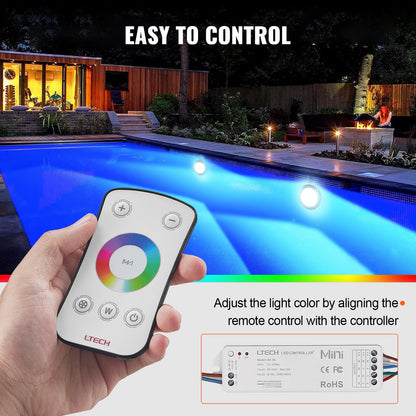12V LED Pool Illumination, 10 Inch 40W, RGBW Hue Shift for Inground Pools & Spas, Includes 100 FT Cord & Remote, Suits 10 in Wet Niches, IP68