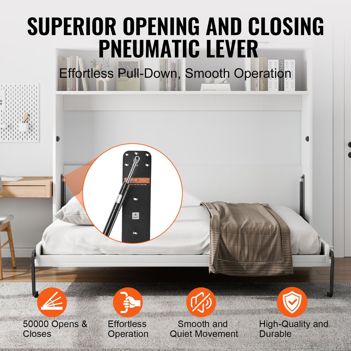 Murphy Bed Kit, Twin Size, Deluxe DIY Wall Bed Mechanical Hardware Kit, Pneumatic Lever Heavy Duty Bed Frame Support, Folding Cabinet Wall Bed Space Saving Design for Guestroom, Easy to Build