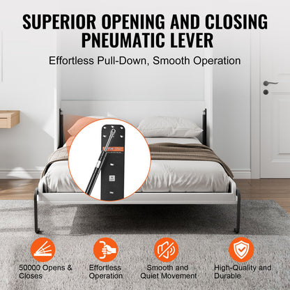 Murphy Bed Kit, Queen Size, Vertical Deluxe DIY Wall Bed Mechanical Hardware Kit, Pneumatic Lever Heavy Duty Bed Frame Support, Folding Cabinet Wall Bed Space Saving Design for Guestroom