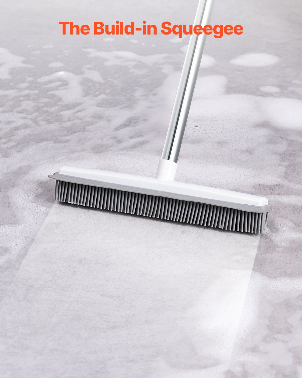 Pet Hair Removal Broom, 58.46 in Adjustable Long Handle, Rubber Broom with Built in Squeegee Reusable Dog Cat Hair Remover, for Couch Furniture Hardwood Floor Tile