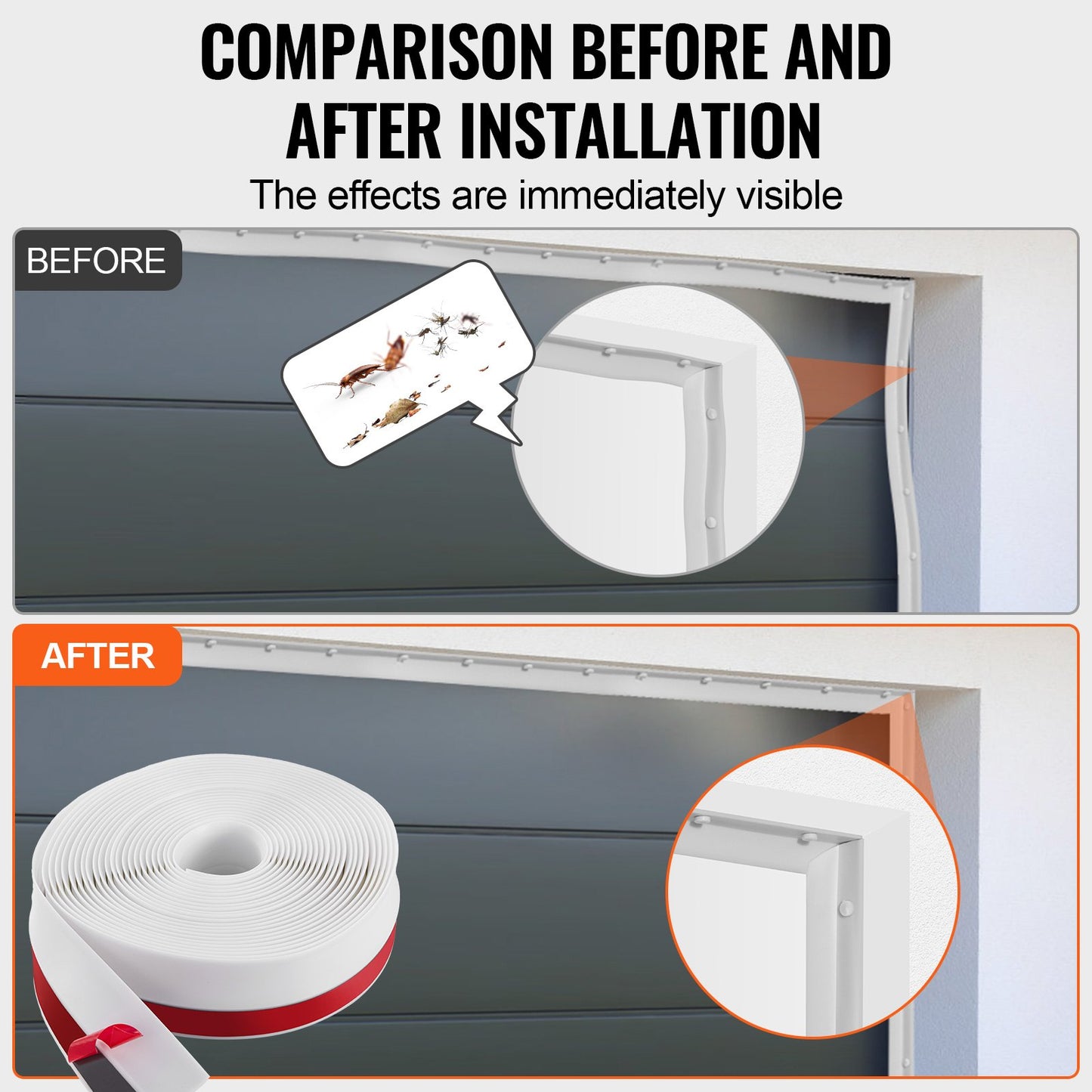 Dichtungsstreifen für Garagentor oben und an den Seiten, 34 Fuß, universeller Wetterschutz