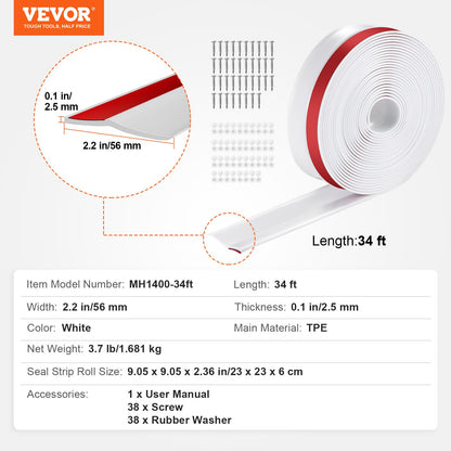 Dichtungsstreifen für Garagentor oben und an den Seiten, 34 Fuß, universeller Wetterschutz