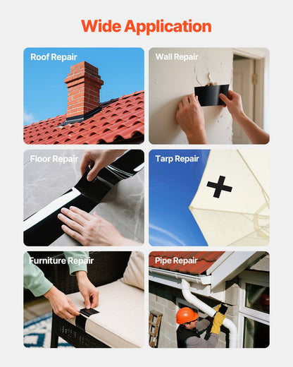 Waterproof Patch and Seal Tape, 4 inch x 10 ft, Pack of 2, Weather-Resistant Waterproof Tape for Leaks and Repairs, Peel and Stick Easy Indoor and Outdoor Use for Roof, Wall, and Pipe, Black