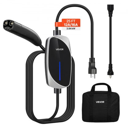 Level 1/2 Tesla Charger, 16 Amp, Portable Electric Car EV Charger with 25 ft Charging Cable, 120V-240V, NEMA 6-20P Plug NEMA 5-15 Adapter, LED Indicator, NACS Connector for Tesla Model Y/X/3/S