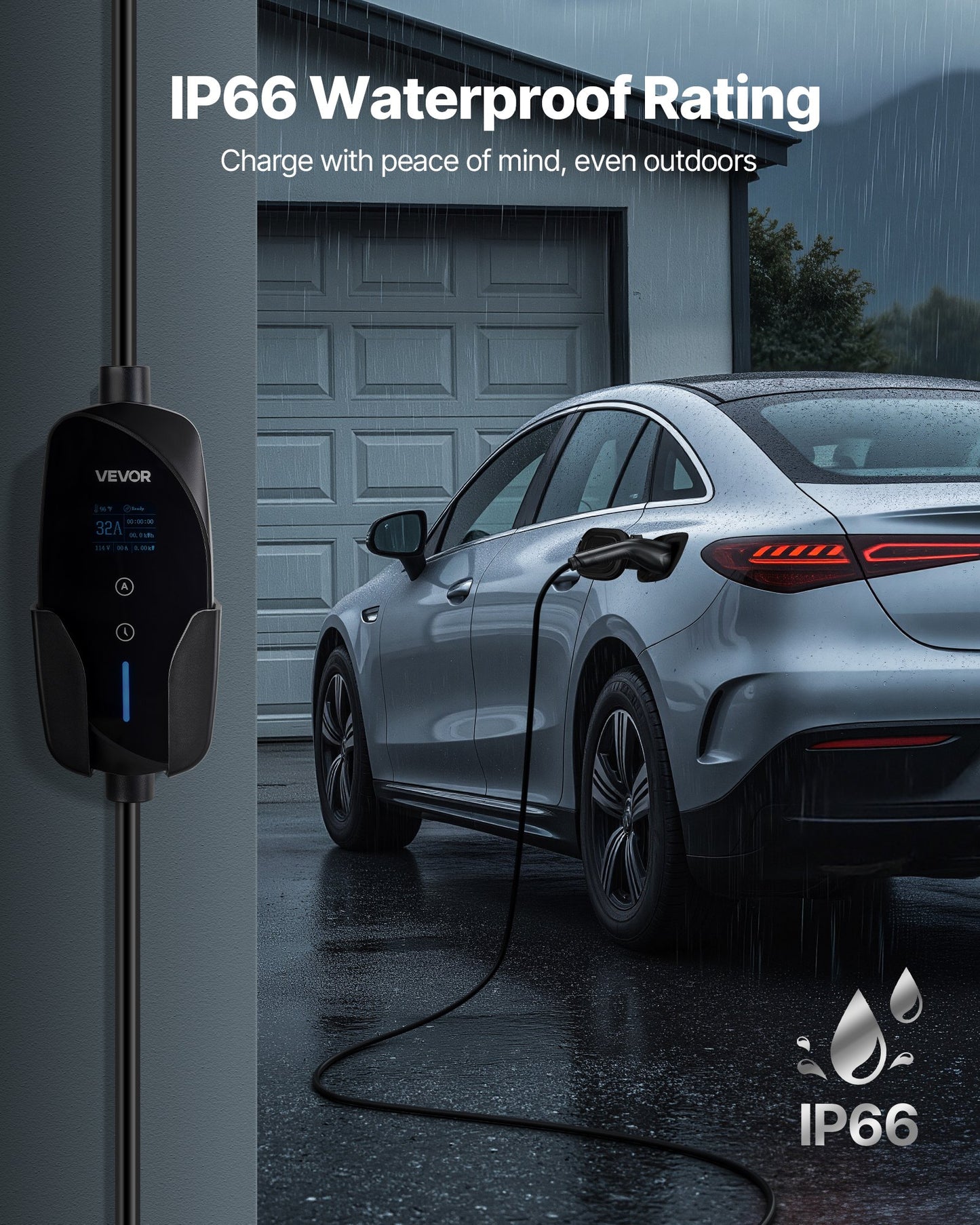 Level 2 EV Charger, 32 Amp Adjustable Current, 240V Electric Vehicle Portable Charger with 25 ft Charging Cable, NEMA 14-50P Plug, LCD Display, Plug-in Home Car Charging Station for SAE J1772 EV