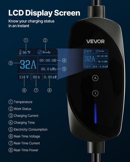 Level 2 Tesla Charger, 32 Amp Adjustable Current, 240V Portable Home Electric Car EV Charger with 25 ft Charging Cable, NEMA 14-50P Plug, LCD Display, NACS Connector, for Tesla Model Y/X/3/S