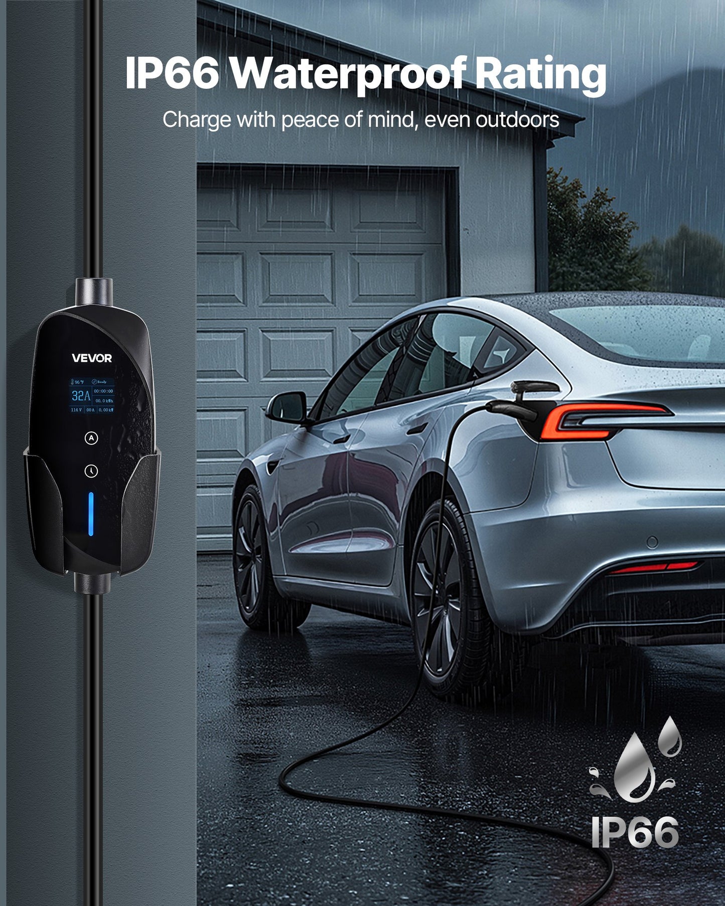 Level 2 Tesla Charger, 32 Amp Adjustable Current, 240V Portable Home Electric Car EV Charger with 25 ft Charging Cable, NEMA 14-50P Plug, LCD Display, NACS Connector, for Tesla Model Y/X/3/S