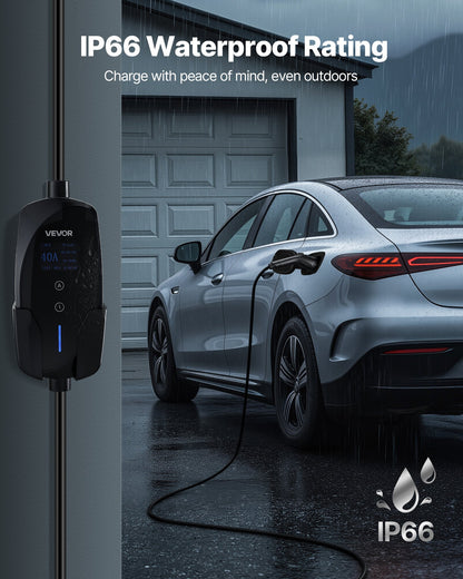 Level 2 EV Charger, 40 Amp Adjustable Current, 240V Electric Vehicle Portable Charger with 25 ft Charging Cable, LCD Display, NEMA 14-50P Plug, Plug-in Home Car Charging Station for SAE J1772 EV