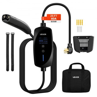 Level 2 Tesla Charger, 40 Amp Adjustable Current, 240V Portable Home Electric Car EV Charger with 25 ft Charging Cable, NEMA 14-50P Plug, LCD Display, NACS Connector, for Tesla Model Y/X/3/S