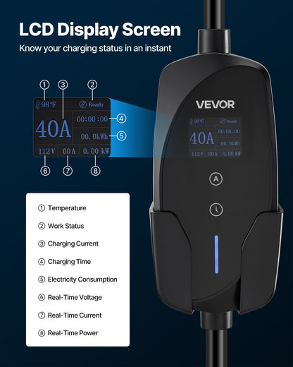 Level 2 Tesla Charger, 40 Amp Adjustable Current, 240V Portable Home Electric Car EV Charger with 25 ft Charging Cable, NEMA 14-50P Plug, LCD Display, NACS Connector, for Tesla Model Y/X/3/S