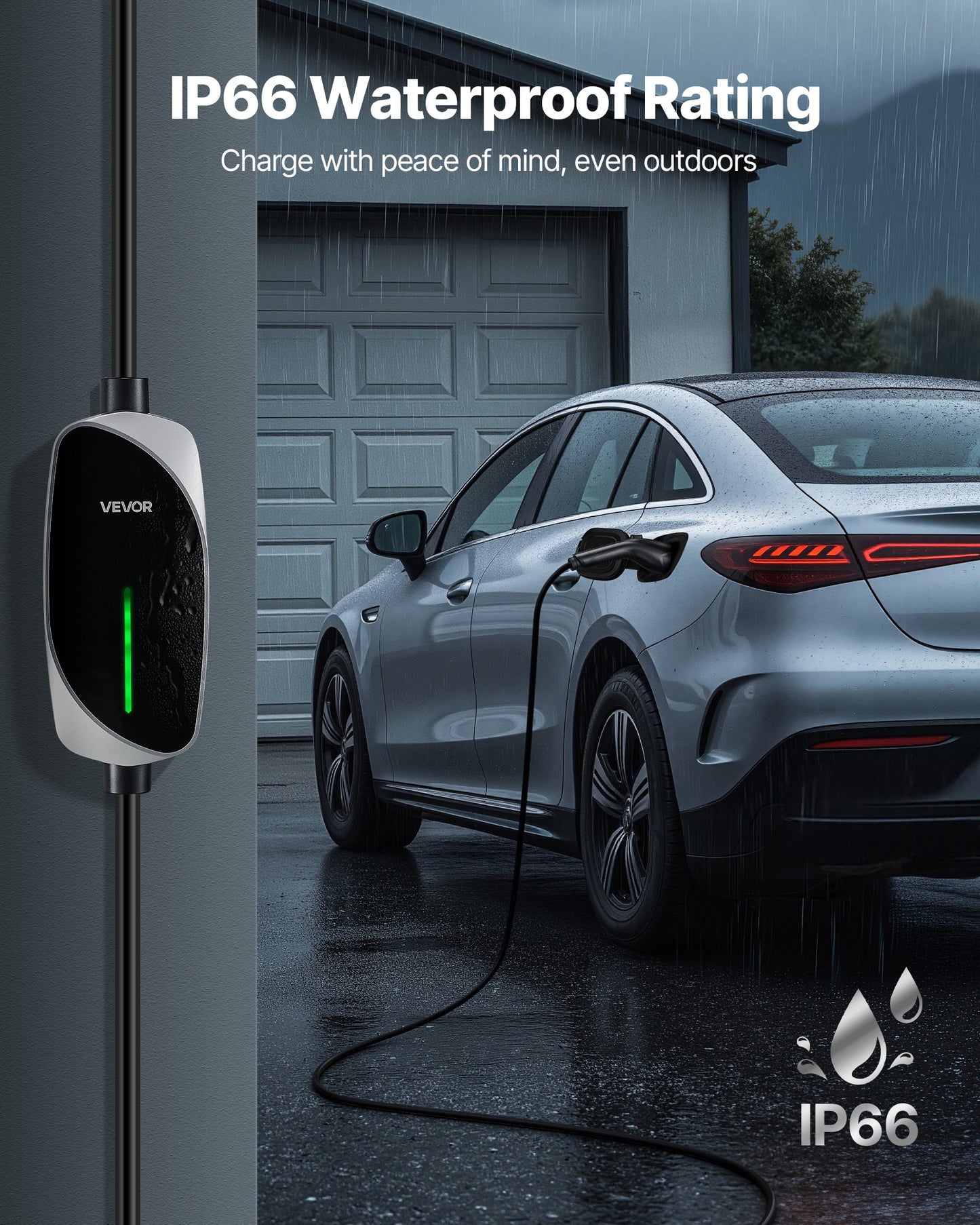 Level 1&2 EV Charger, 16 Amp, Electric Vehicle Portable Charger with 25 ft Charging Cable, 120V-240V, NEMA 6-20P Plug NEMA 5-15 Adapter, LED Indicator, Home Car Charging Station for SAE J1772 EV
