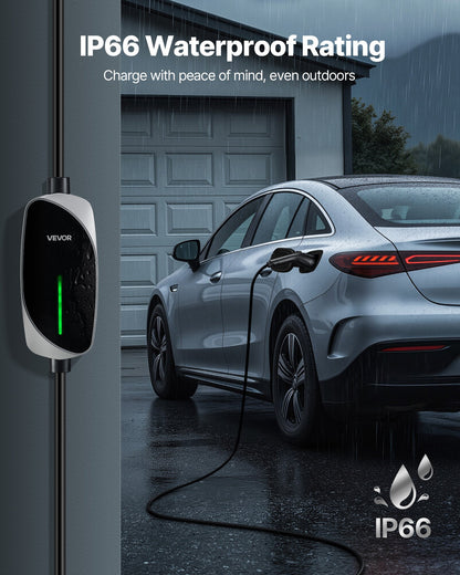 Level 1&2 EV Charger, 16 Amp, Electric Vehicle Portable Charger with 25 ft Charging Cable, 120V-240V, NEMA 6-20P Plug NEMA 5-15 Adapter, LED Indicator, Home Car Charging Station for SAE J1772 EV