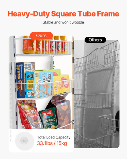 Over the Door Pantry Organizer, 10-Tier Pantry Organization and Storage, Heavy-Duty Steel Hanging Spice Rack, Adjustable Wall Seasoning Shelves, for Home Kitchen Laundry Room Bathroom, White