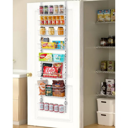 Over the Door Pantry Organizer, 8-Tier Pantry Organization and Storage, Heavy-Duty Steel Hanging Spice Rack, Adjustable Wall Seasoning Shelves, for Home Kitchen Laundry Room Bathroom, White