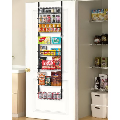 Over the Door Pantry Organizer, 8-Tier Pantry Organization and Storage, Heavy-Duty Steel Hanging Spice Rack, Adjustable Wall Seasoning Shelves, for Home Kitchen Laundry Room Bathroom, Black