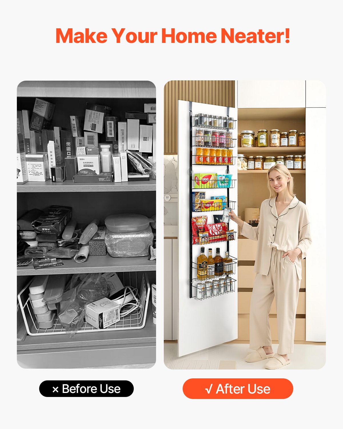 8-Tier Over the Door Pantry Organizer Hanging Storage Rack Adjustable