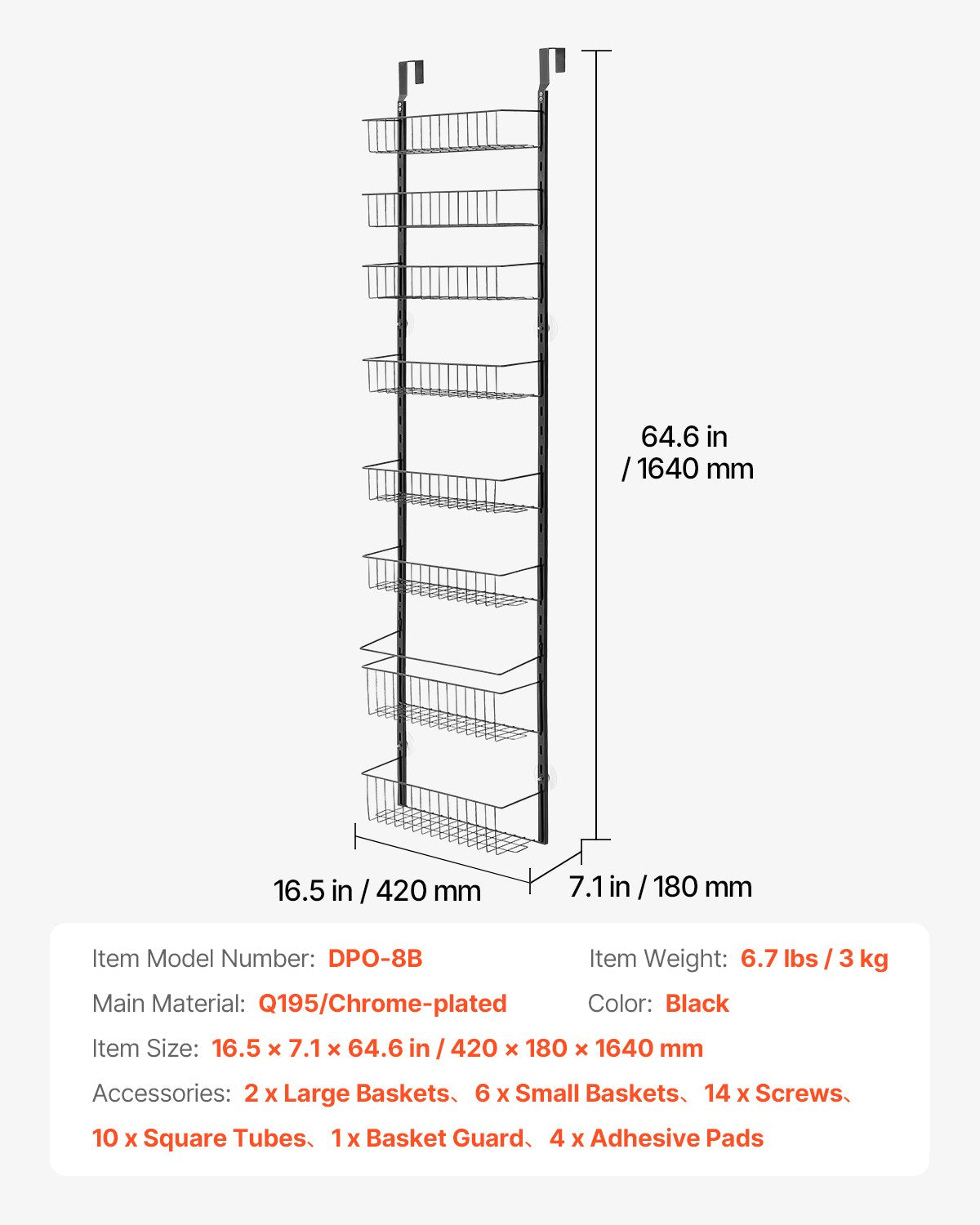 8-Tier Over the Door Pantry Organizer Hanging Storage Rack Adjustable