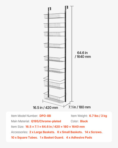 8-Tier Over the Door Pantry Organizer Hanging Storage Rack Adjustable
