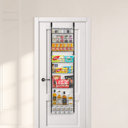 Over the Door Pantry Organizer, 8-Tier Pantry Organization and Storage, Heavy-Duty Steel Hanging Spice Rack, Adjustable Wall Seasoning Shelves, for Home Kitchen Laundry Room Bathroom, Black