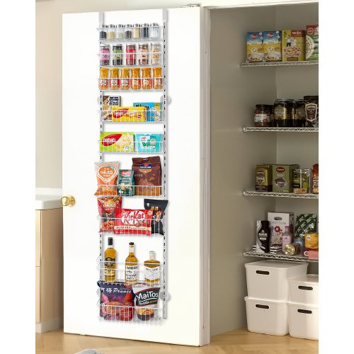 Over the Door Pantry Organizer, 9-Tier Pantry Organization and Storage, Heavy-Duty Steel Hanging Spice Rack, Adjustable Wall Seasoning Shelves, for Home Kitchen Laundry Room Bathroom, White