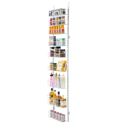 Over the Door Pantry Organizer, 9-Tier Pantry Organization and Storage, Heavy-Duty Steel Hanging Spice Rack, Adjustable Wall Seasoning Shelves, for Home Kitchen Laundry Room Bathroom, White