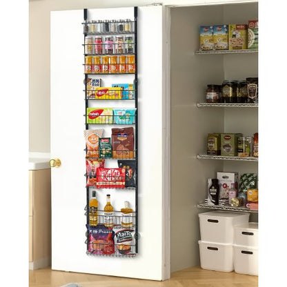 Over the Door Pantry Organizer, 9-Tier Pantry Organization and Storage, Heavy-Duty Steel Hanging Spice Rack, Adjustable Wall Seasoning Shelves, for Home Kitchen Laundry Room Bathroom, Black
