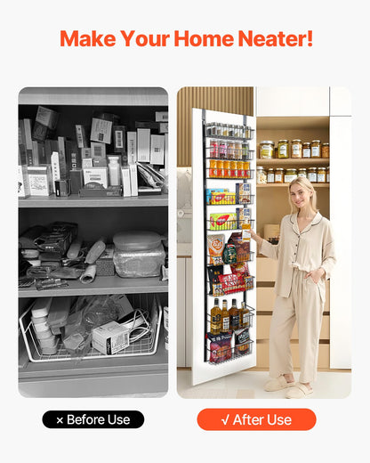 Over the Door Pantry Organizer, 9-Tier Pantry Organization and Storage, Heavy-Duty Steel Hanging Spice Rack, Adjustable Wall Seasoning Shelves, for Home Kitchen Laundry Room Bathroom, Black