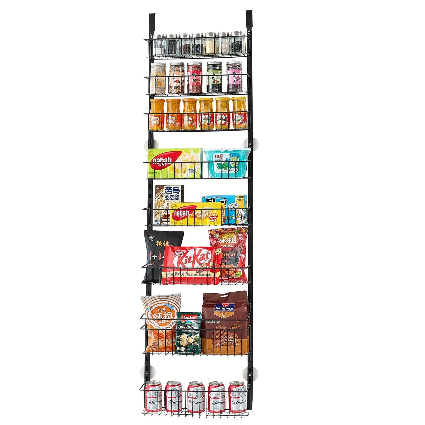 Over the Door Pantry Organizer, 9-Tier Pantry Organization and Storage, Heavy-Duty Steel Hanging Spice Rack, Adjustable Wall Seasoning Shelves, for Home Kitchen Laundry Room Bathroom, Black