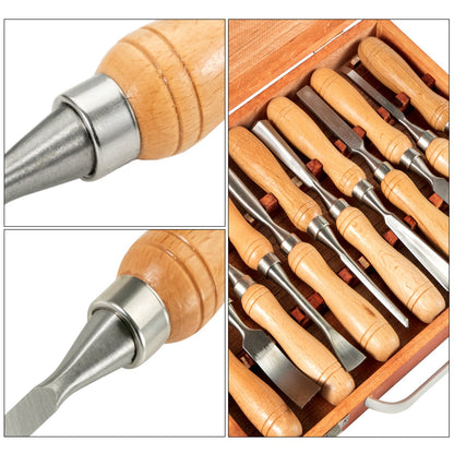 12-Piece Wood Lathe Chisel Set, 3.75" Blade, Woodworking & Carving Tools with Wooden Case for Furniture & Root Crafting