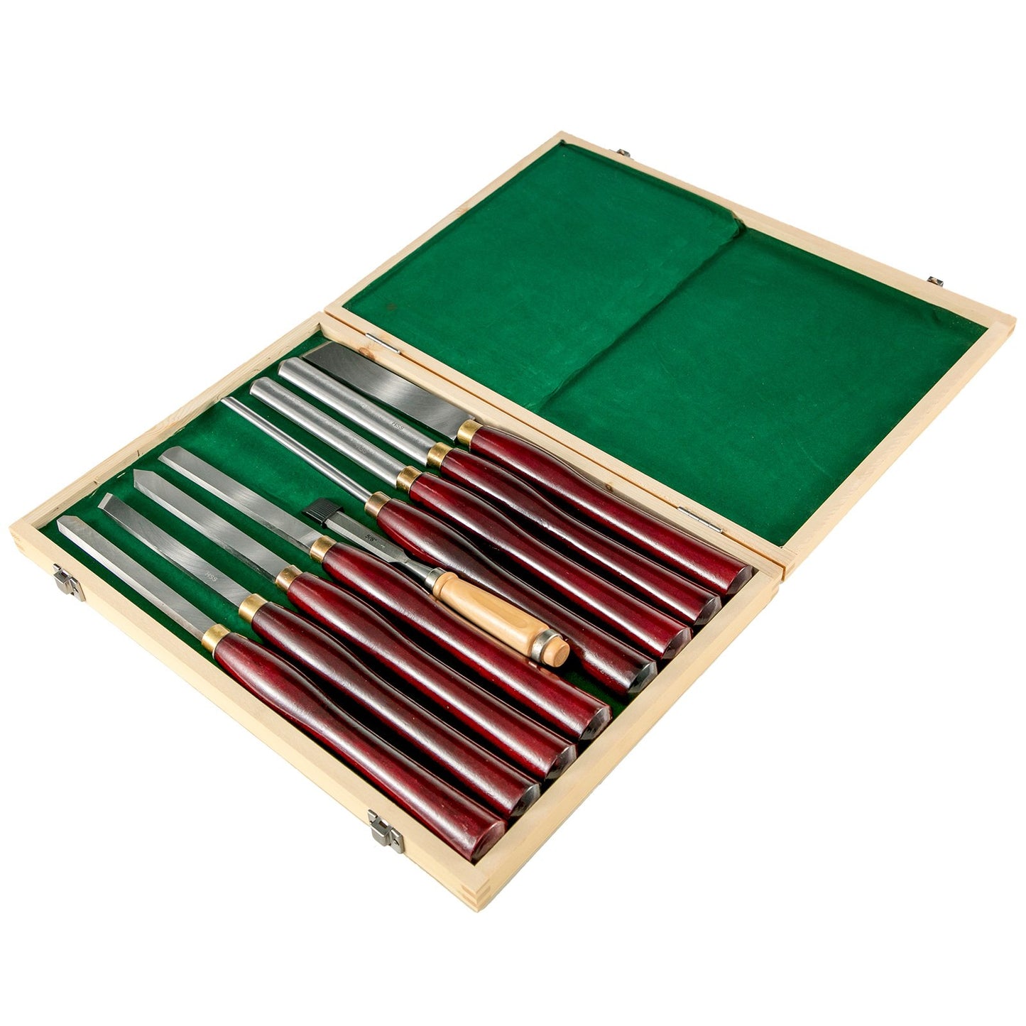 8-Piece Wood Lathe Chisel Kit, HSS Steel Blades, Woodworking Turning Tools with Wooden Storage Case, Ideal for Wood, Root, and Furniture Carving - Red